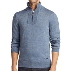 Boss Hugo Boss Blue Eleo Exclusive Virgin Wool Pull-Over Quarter-Zip Sweater